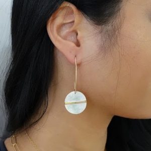 Two Tone Full Moon Earrings, 2 Inches Long